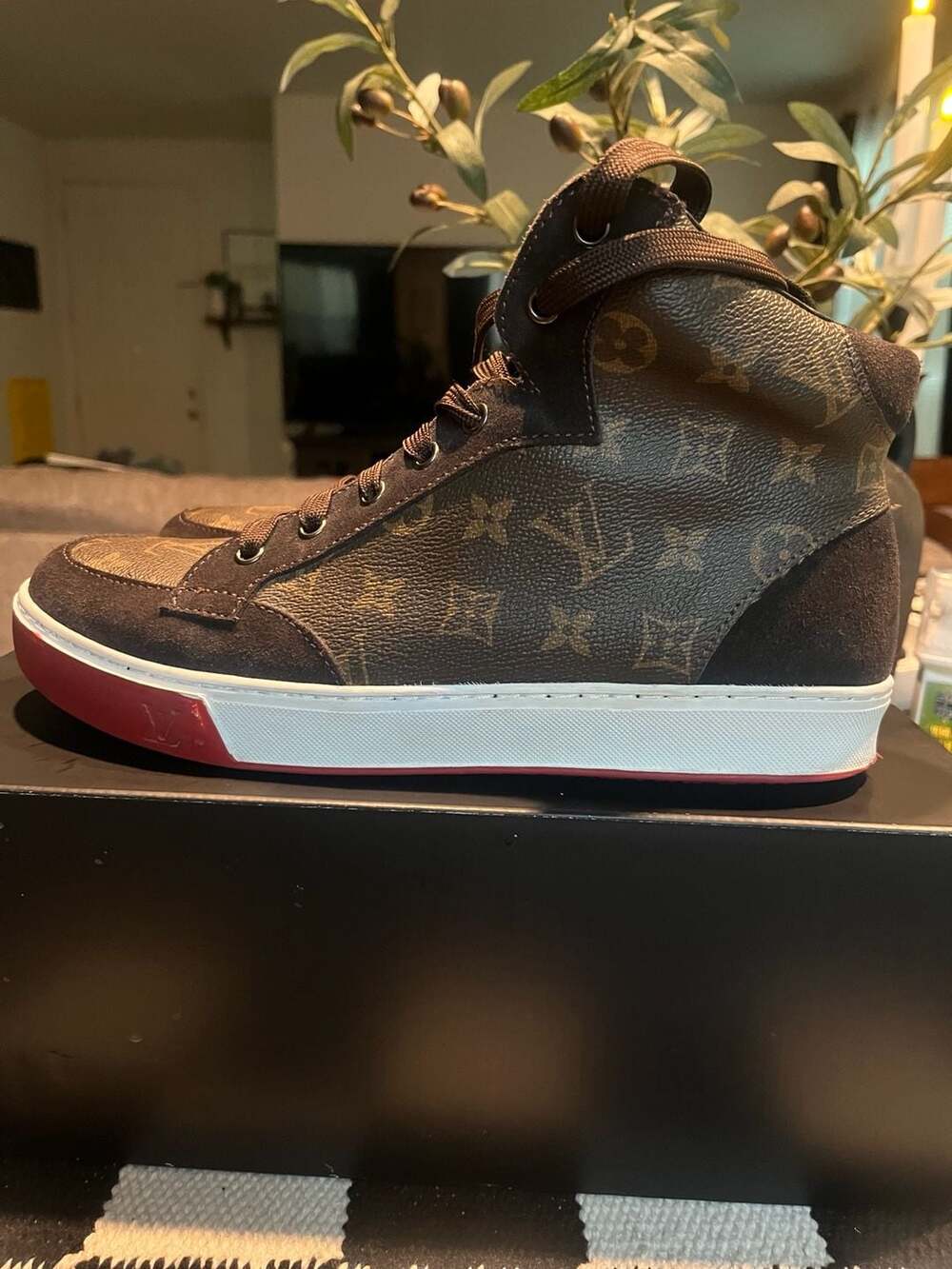 Louis Vuitton Monogram Canvas and Suede High Top Sneakers. Gently used